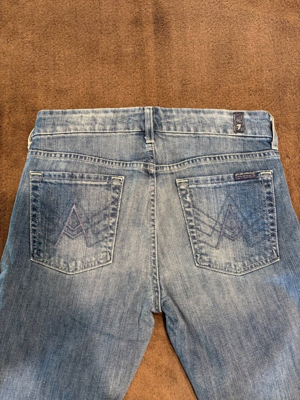 7 For All Mankind A Pocket Flare Jeans Size 27 Light Wash Long Inseam 34.5